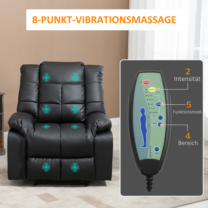 Massagestol, afslappende stol, 8 vibrationspunkter, hvilefunktion, kunstlæder, sort, 94x99x99cm