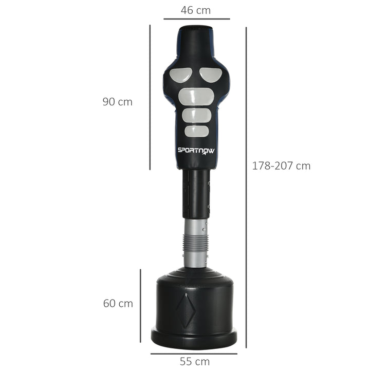 Boksedummy, fritstående, højdejusterbar, tung base, kunstlæder, sort+grå+blå, 55 x 55 x 178-207 cm