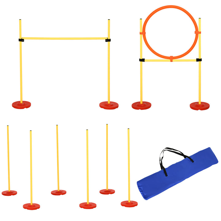 Agility set hunde 3-delt agilityudstyr til hundetræning plug-in-forhindringssæt med 6 slalomstænger, højdejusterbare forhindringer, hoppebøjler, bæretaske, agilitysæt til spil, træning