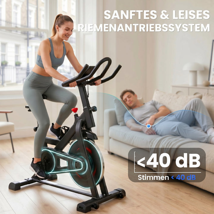 Motionscykel, højdejusterbar, med app, magnetisk modstand, justerbar LCD-skærm, styr, telefonholder