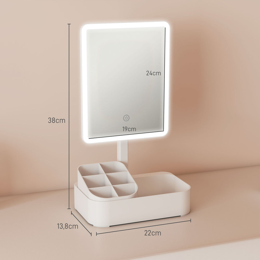 Genopladeligt LED makeupspejl med lys, 180° drejeligt, med 2 lysindstillinger, hvid