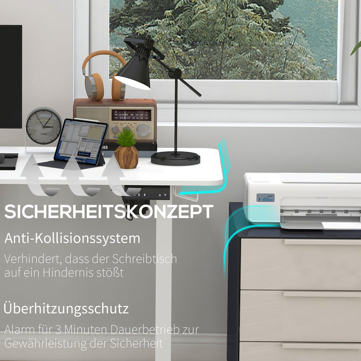 Ståbord, højdejusterbart computerbord, 140 cm x 70 cm x 116 cm, hvid