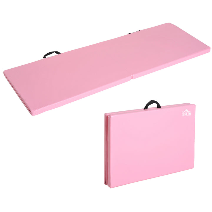 Sammenklappelig træningsmåtte med håndtag til yoga, MMA, fitness, pilates, syntetisk betræk, 180 x 60 x 5 cm, pink