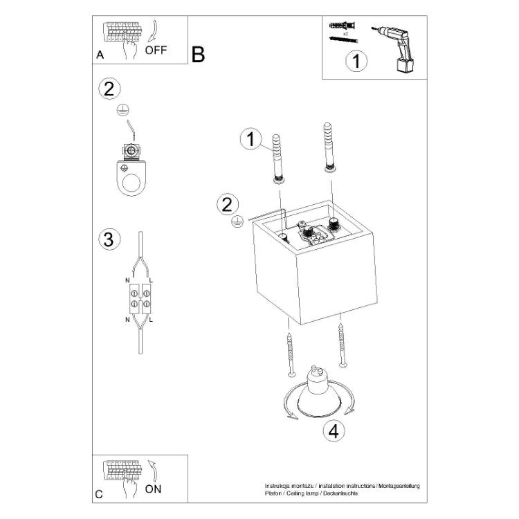 Loftslampe QUAD 1 grå