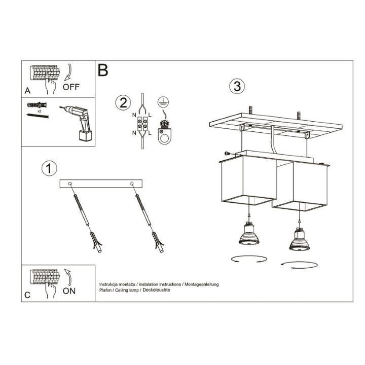 Loftslampe QUAD 2 sort