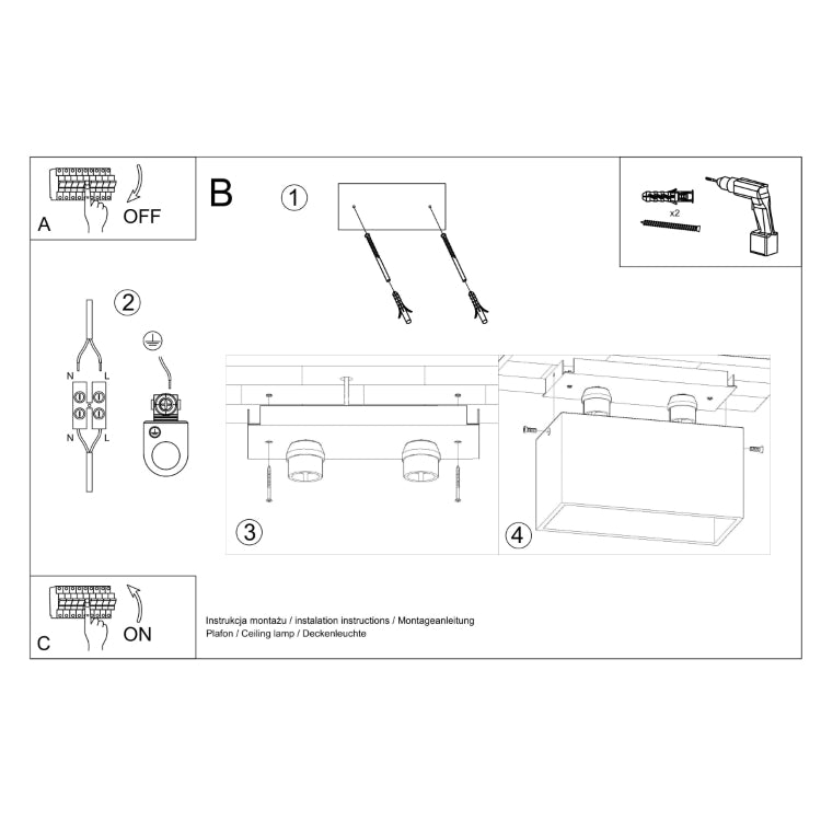 Loftslampe QUAD sort