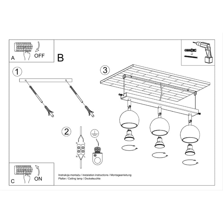 Loftslampe OCULARE 3 sort