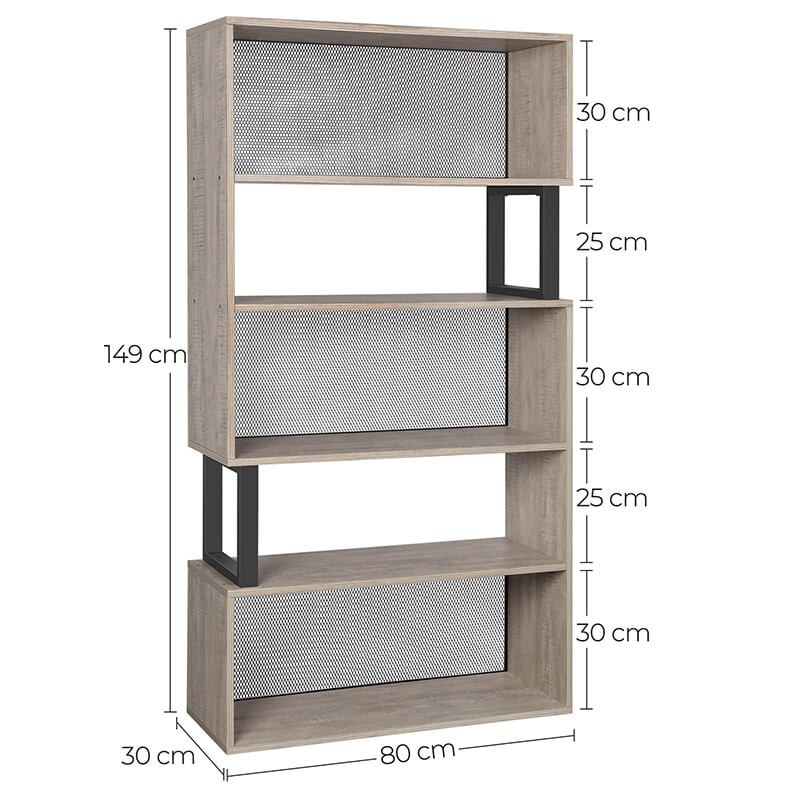 Dekorativ fritstående bogreol, 80 x 30 x 149 cm, greige