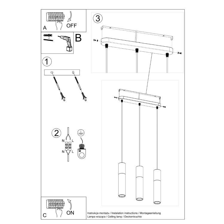 Vedhæng lampe BORGIO 3L sort