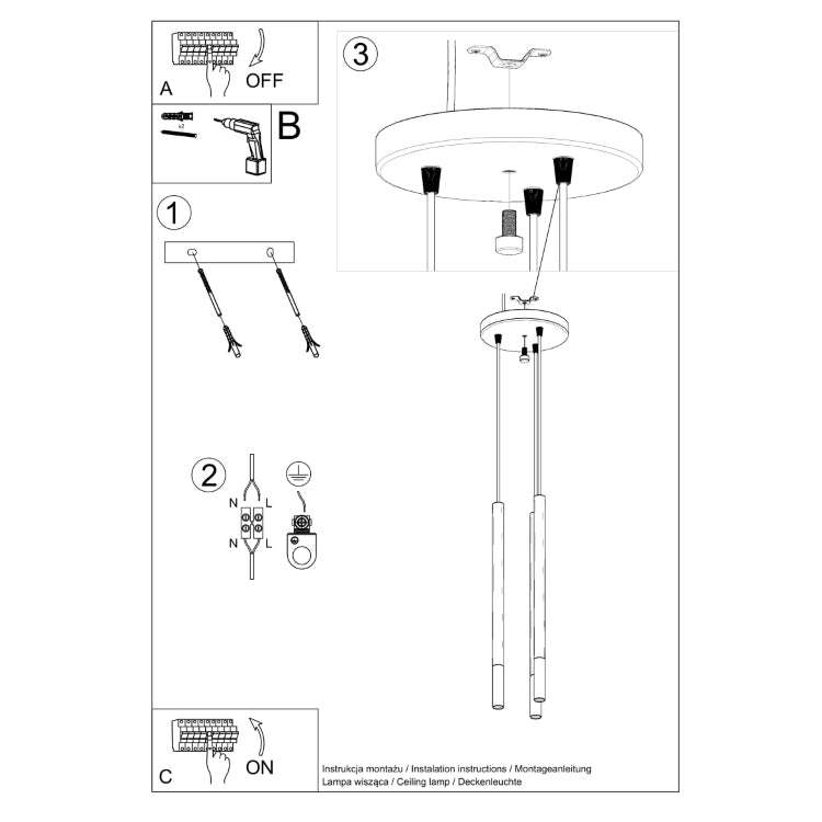 Pendellampe MOZAICA 3P sort/chrom