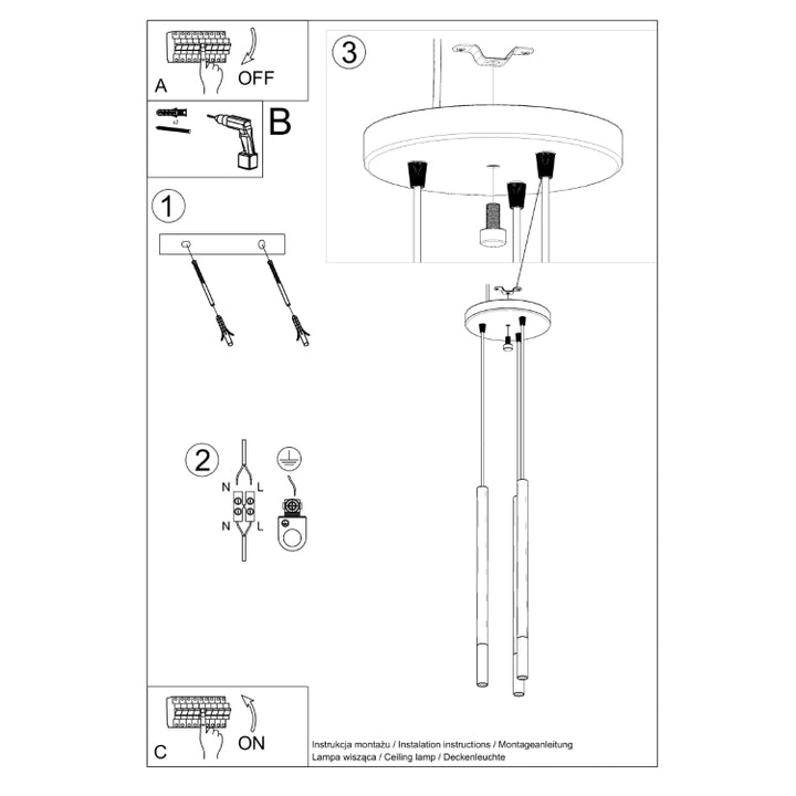 Pendellampe MOZAICA 3P sort/chrom