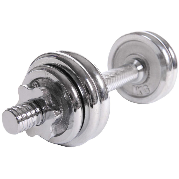 Håndvægte, 2-sæt, 15 kg, kuffert med 12 vægte (8x1 kg og 4x0,5 kg), Ø 30/31 mm, støbejern, forkromet