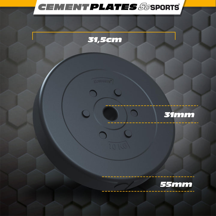 Vægtskiver - Sæt 30 kg (2 x 5 kg, 2 x 10 kg), Ø 30/31 mm, Cement, Plast