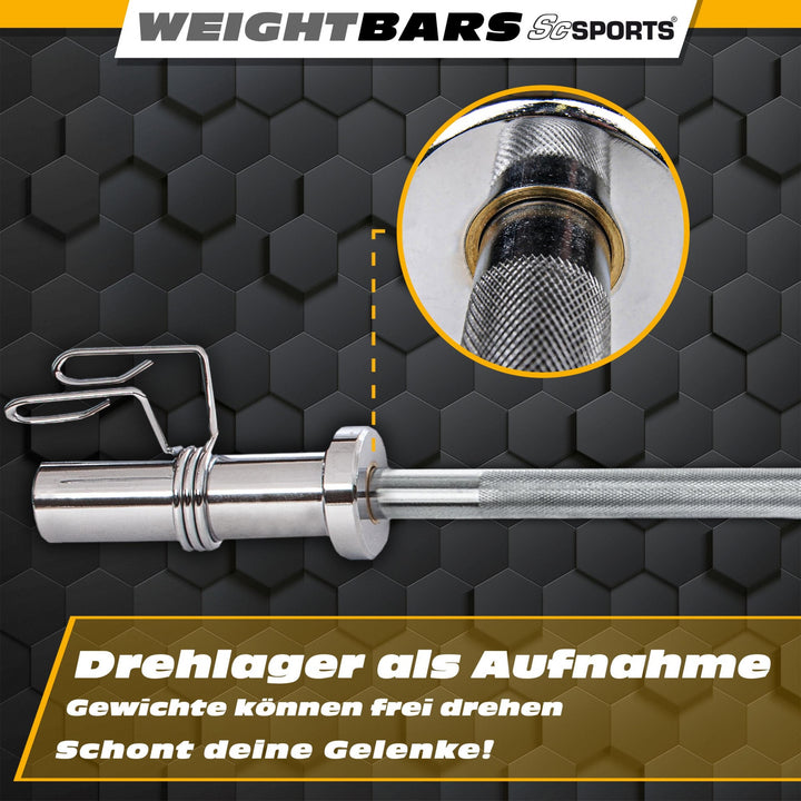 Træningsstang - 180cm, 50mm, op til 250kg, Stål, Forkromet, fjederlås
