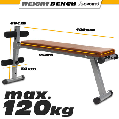 Vægtbænk, Klappbar, Justerbar, Flad/Negativ, med Benfiksering, op til 120 kg, Stål