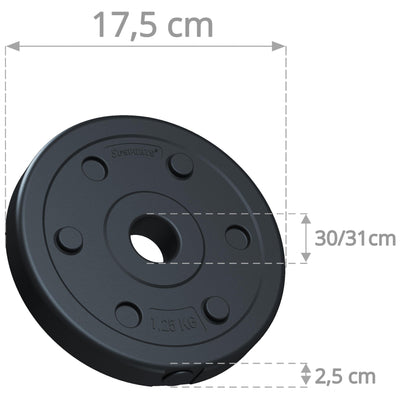 Vægtskiver - Sæt 30 kg, 30/31 mm boring, plast, sort