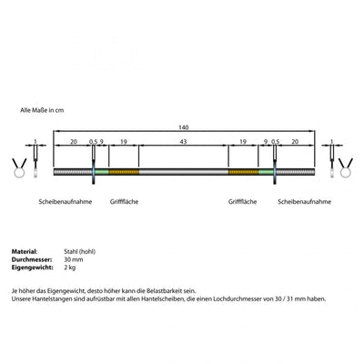 Langhantelstange - 160 cm, 30mm, bis 120kg, Stahl, Verchromt, Federverschluss
