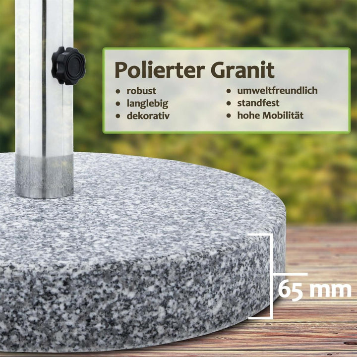 Granit parasolfod - 30 kg, rund, m. hjul, stål