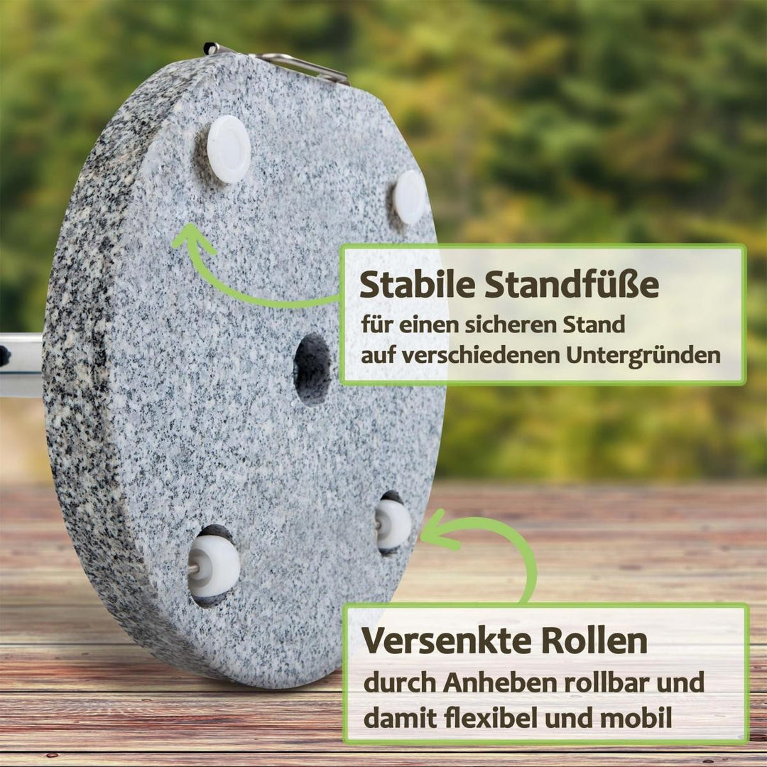 Granit parasolfod - 30 kg, rund, m. hjul, stål