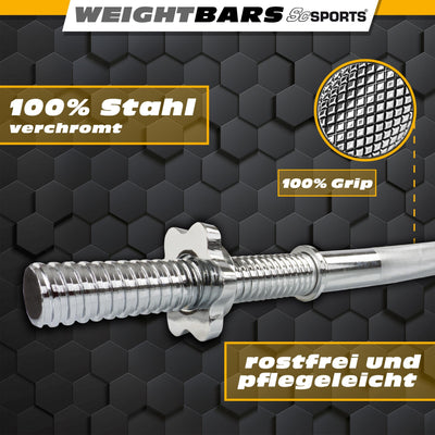 Langhantelstange - 160 cm, 30mm, bis 120kg, Stahl, Verchromt, Sternverschluss