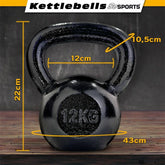 Kettlebell - 12 kg, støbejern, sort