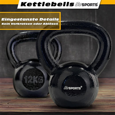 Kettlebell - 12 kg, støbejern, sort