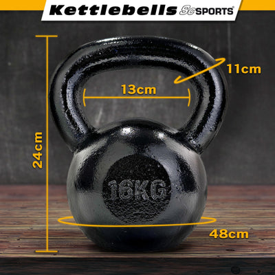 Kettlebell - 16 kg, støbejern, sort