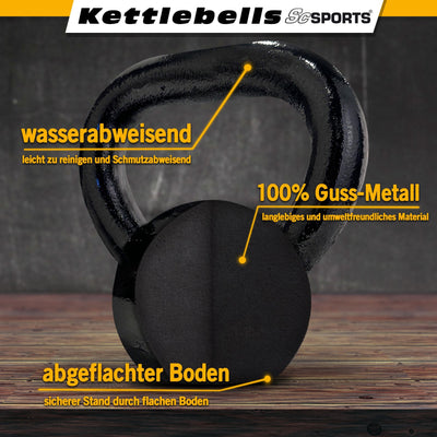 Kettlebell - 16 kg, støbejern, sort