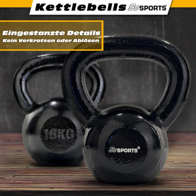 Kettlebell - 16 kg, støbejern, sort