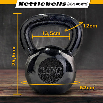 Kettlebell - 20 kg, støbejern, sort