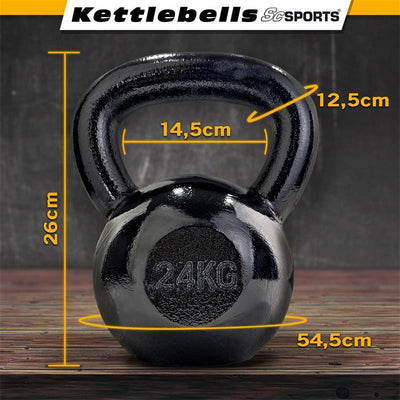 Kettlebell - 24 kg, støbejern, sort