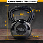 Kettlebell - 28 kg, støbejern, sort