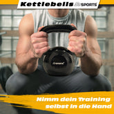 Kettlebell - 16 kg, støbejern, sort