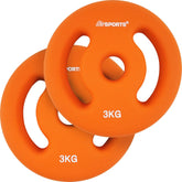 Neopren vægtskiver - sæt: 2 x 3 kg, Ø 31mm, støbejern, orange