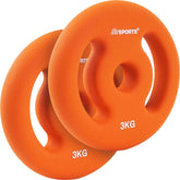 Neopren vægtskiver - sæt: 2 x 3 kg, Ø 31mm, støbejern, orange