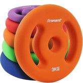 Neopren vægtskiver - sæt: 2 x 3 kg, Ø 31mm, støbejern, orange