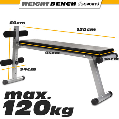 Vægtbænk, Klappbar, Justerbar, Flad/Negativ, med Benfiksering, op til 150 kg, Stål