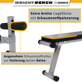 Vægtbænk, Klappbar, Justerbar, Flad/Negativ, med Benfiksering, op til 150 kg, Stål