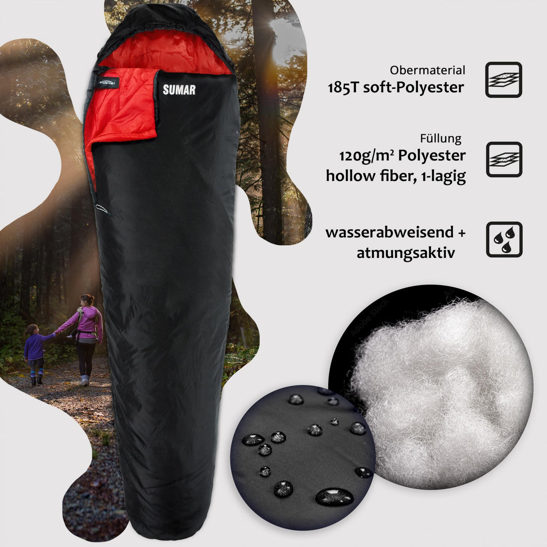 Sovepose - 210cm, 3 sæsoner, -2/10/14 °C, vandtæt, 2-vejs lynlås, med lomme