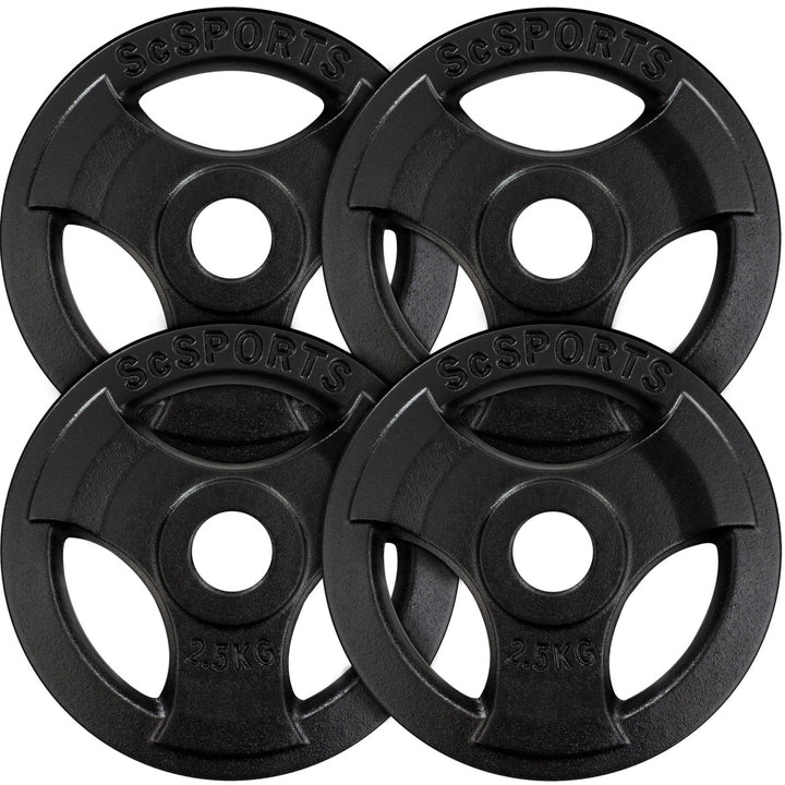 Vægtskiver - 10 kg sæt, 30 mm boring, tri-grip, støbejern, sort
