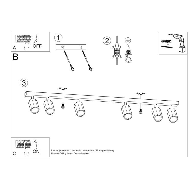 Loftslampe ZEKE 6 eg