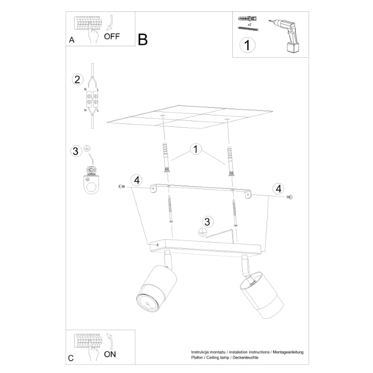 Loftlampe NERO 2 sort/chrom