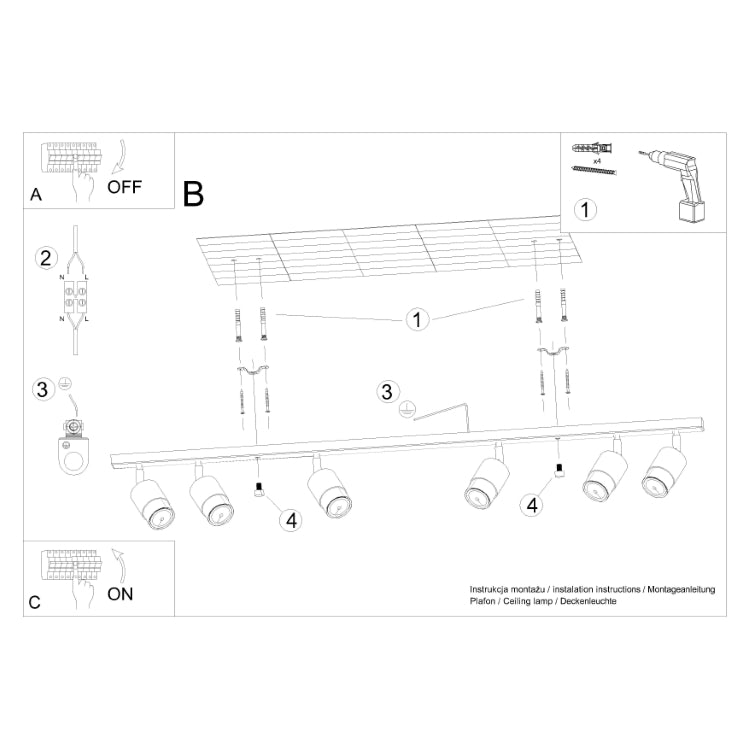 Loftslampe NERO 6 sort/guld