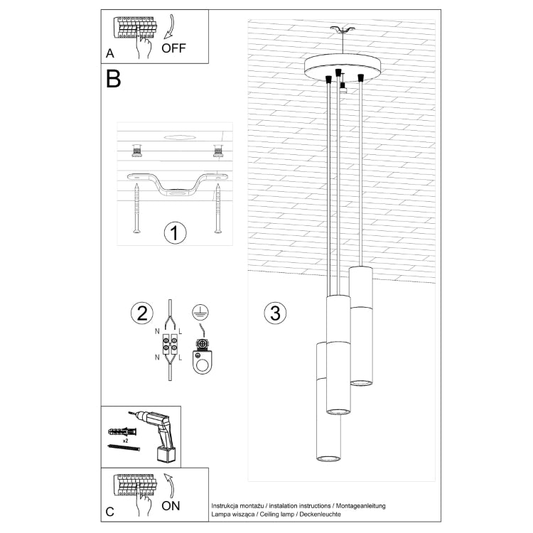 Vedhæng lampe BORGIO 3P sort