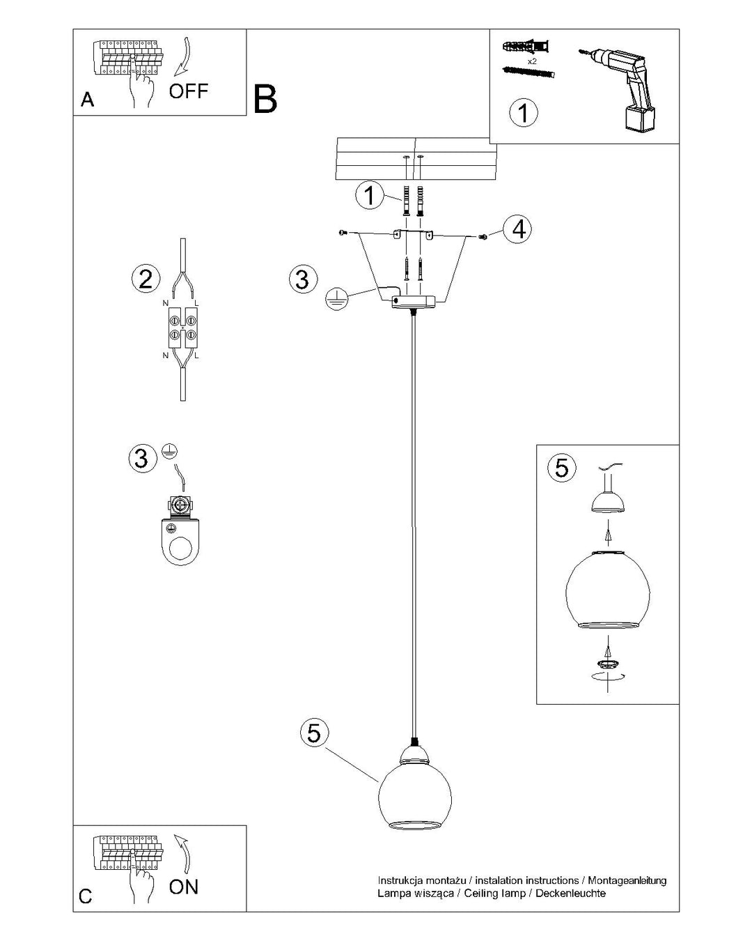 Pendel lampe ALINO 1, sort