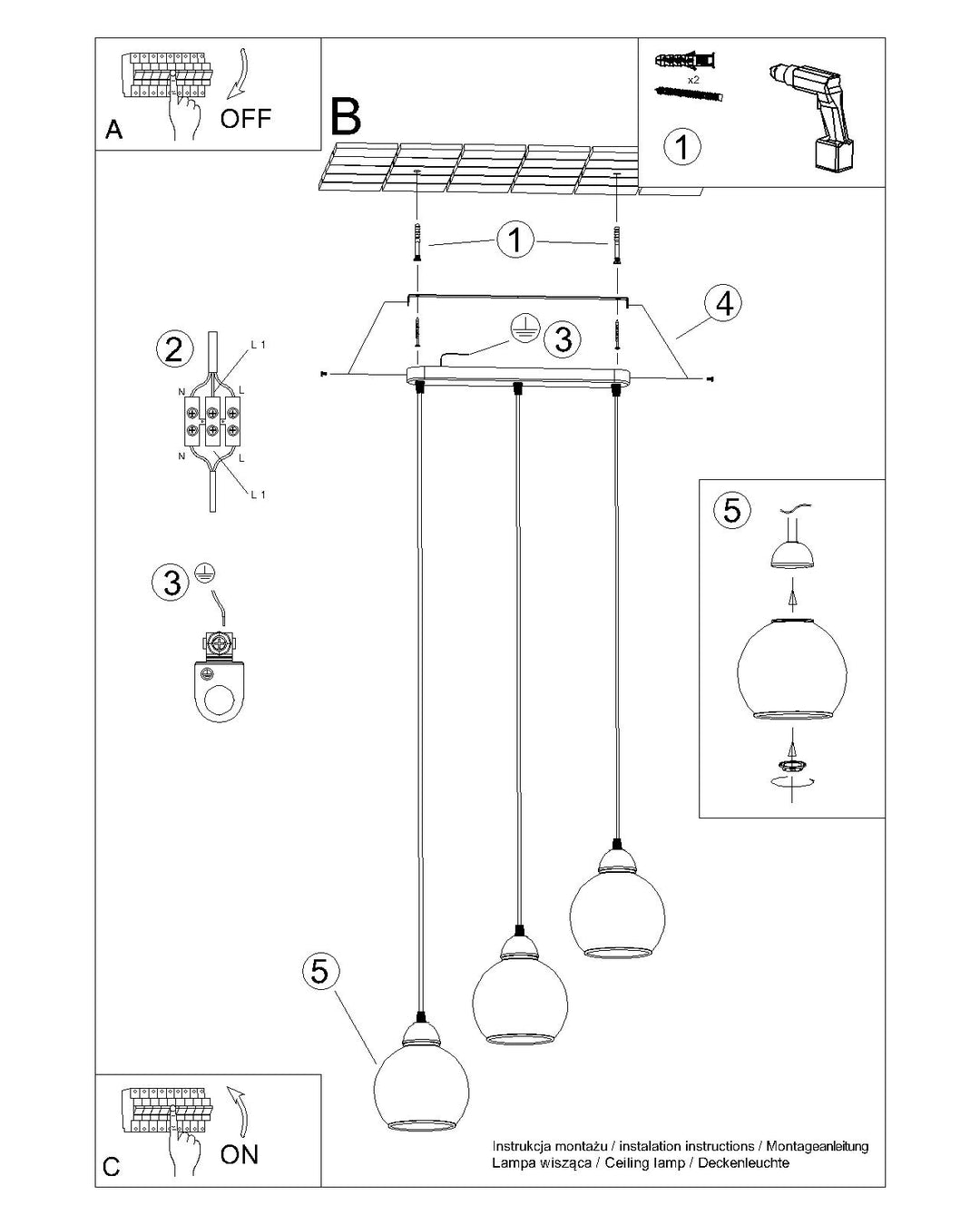 Vedhæng lampe ALINO 3 sort