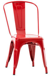 Rød metalstol, kan stables, retro-look