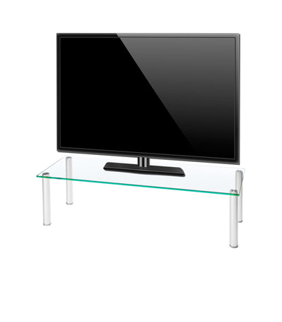 Tv-bord i glas "Felino-Maxi", H. 30 x B. 105 x D. 42 cm, sølv og glas