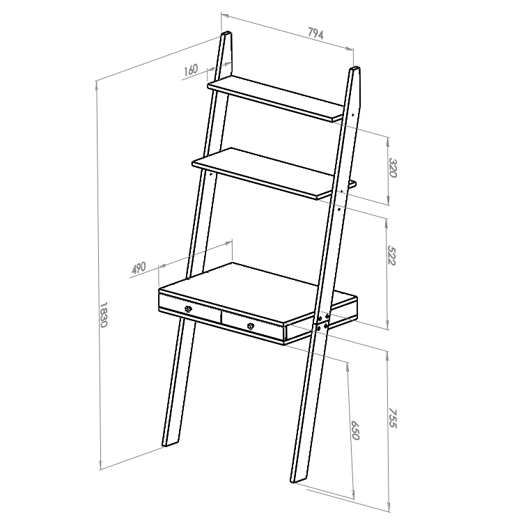 LENO Stigehylde Skrivebord 79x183cm - Asketræ / Pink