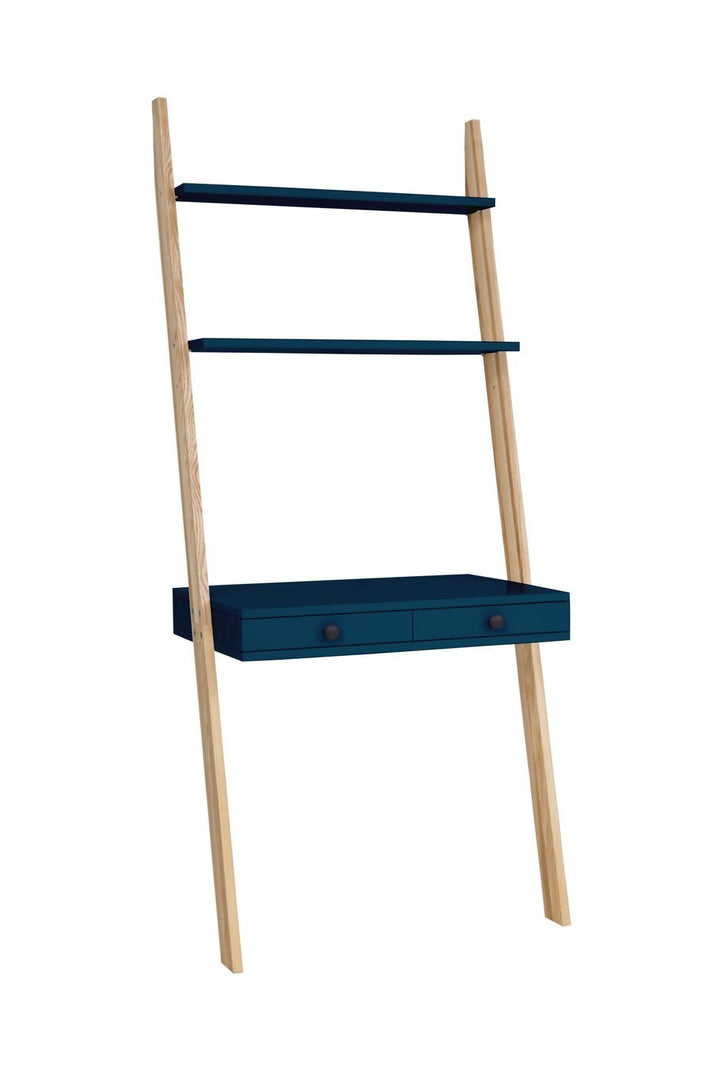 LENO Stigehylde Skrivebord 79x183cm - Asketræ / Petrol Blue